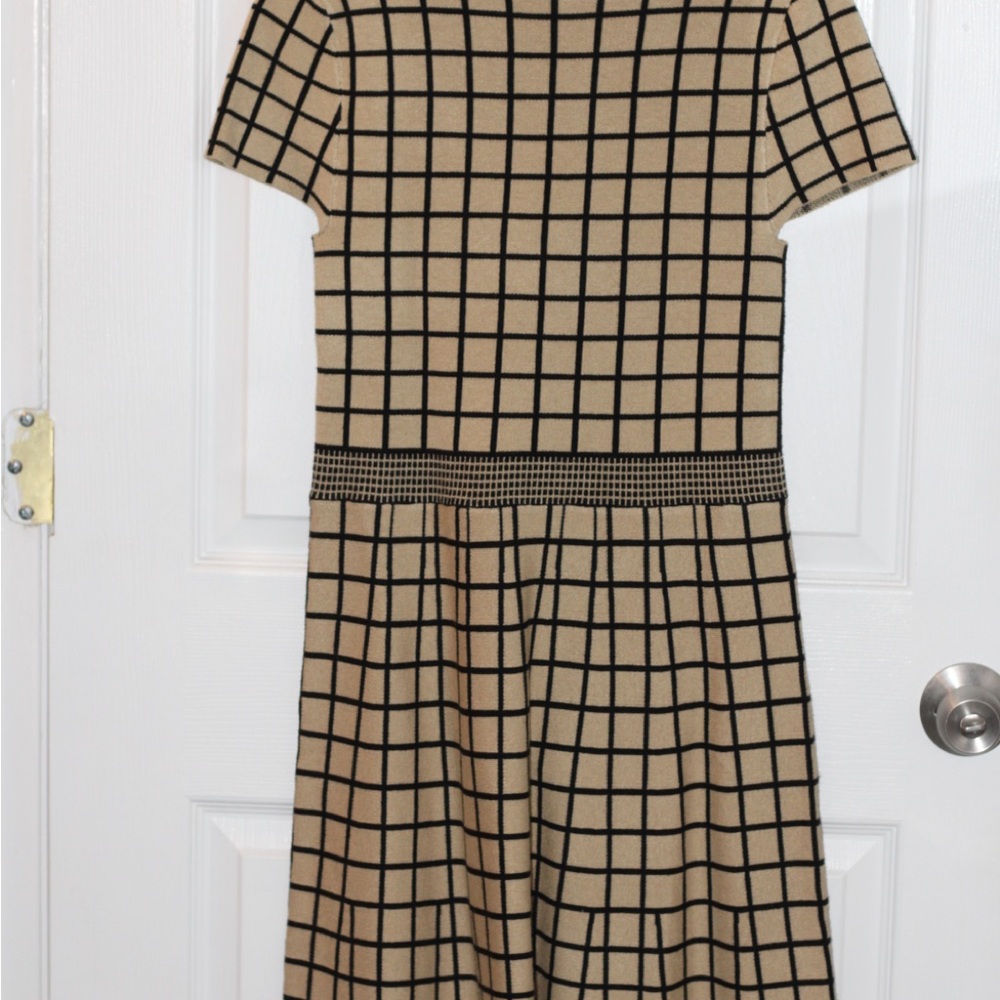 Elegant Tan Grid Pattern Tahari Dress